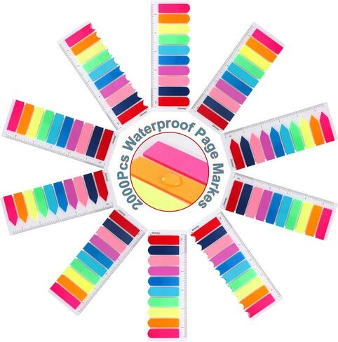 2000 قطعة علامات تبويب للصفحات، علامات تبويب للملاحظات اللاصقة، 5 تصميمات ملونة قابلة للكتابة، علامات تبويب توضيحية للمؤشر، أعلام أسهم، علامات تبويب صغيرة شفافة نيون لطيفة (10 ألوان زاهية) in Kuwait