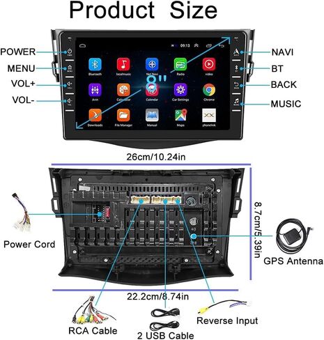 Hikity 2+64GB Android 13 Radio Wireless Apple Carplay for 2007-2012 Toyota RAV4, 9 Inch Touch Screen RAV4 Stereo with Android Auto, HiFi, Bluetooth, GPS, WiFi, Mirror Link, SWC, MIC, Backup Camera in Saudi Arabia