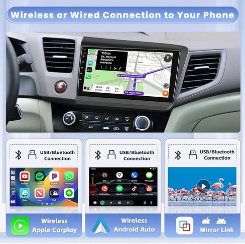 8 كور 4 + 64 جيجابايت لسيارة Honda Civic 2012-2015 Android 13 ستيريو مع Apple Carplay اللاسلكي، 9 بوصة IPS تعمل باللمس راديو السيارة 59UI GPS Navigation WiFi 32EQ DSP كاميرا احتياطية in Saudi Arabia