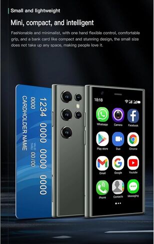 Yoidesu S23 Pro 3G Mini Smartphone, 3in 3D Glass Super Small Cell Phone, Dual SIM 2GB 16GB ROM for Android 8.1 Ultra Thin Mobile Phone, 1000mAh The World's Smallest Backup in Kuwait