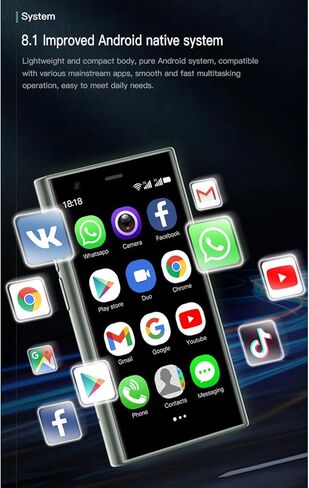 Yoidesu S23 Pro 3G Mini Smartphone, 3in 3D Glass Super Small Cell Phone, Dual SIM 2GB 16GB ROM for Android 8.1 Ultra Thin Mobile Phone, 1000mAh The World's Smallest Backup in Kuwait