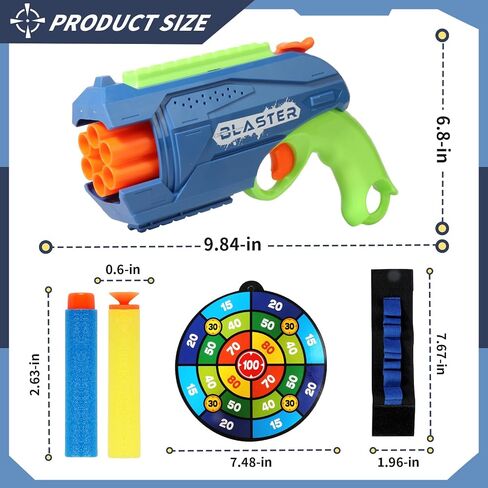 2 Pack Toy Foam Blaster, Boys Toy Blaster 6 Dart Rotating Drum, with 80 Soft Bullets, Children's Indoor Outdoor Foam Dart Blaster Shooting Game, Toy Party Birthday (Green and Light Blue) in Saudi Arabia