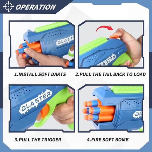 2 Pack Toy Foam Blaster, Boys Toy Blaster 6 Dart Rotating Drum, with 80 Soft Bullets, Children's Indoor Outdoor Foam Dart Blaster Shooting Game, Toy Party Birthday (Green and Light Blue) in Saudi Arabia