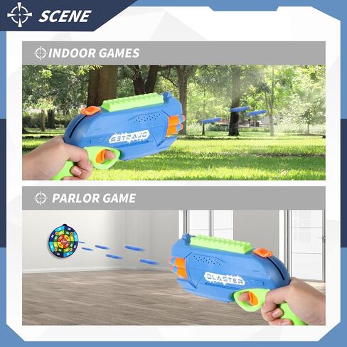 2 Pack Toy Foam Blaster, Boys Toy Blaster 6 Dart Rotating Drum, with 80 Soft Bullets, Children's Indoor Outdoor Foam Dart Blaster Shooting Game, Toy Party Birthday (Green and Light Blue) in Saudi Arabia