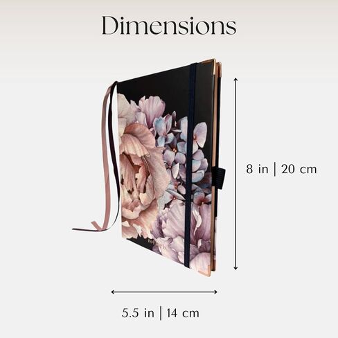 Bullet Dotted Journal with Black Paper Floral Hardcover Notebook with Pen Loop, 2 Ribbons, and Inner Pocket - 120 GSM - Elegant Metallic Edges (Blush Pink Flowers) in Saudi Arabia
