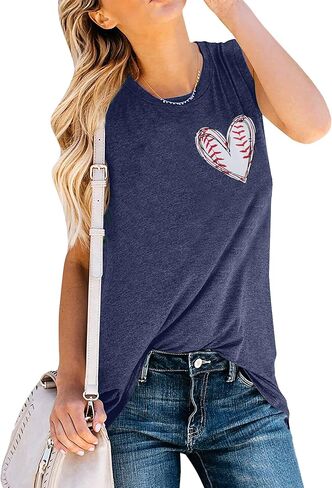 MOUSYA Baseball Tank Top Women Heart Print Baseball Tanks Racerback Casual Sleeveless Baseball Match Gifts Shirt in Saudi Arabia
