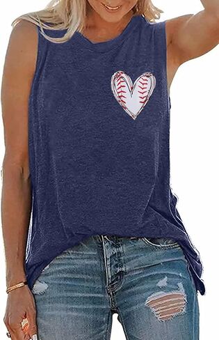 MOUSYA Baseball Tank Top Women Heart Print Baseball Tanks Racerback Casual Sleeveless Baseball Match Gifts Shirt in Saudi Arabia