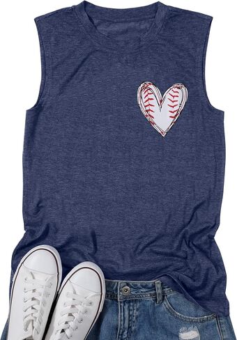 MOUSYA Baseball Tank Top Women Heart Print Baseball Tanks Racerback Casual Sleeveless Baseball Match Gifts Shirt in Saudi Arabia