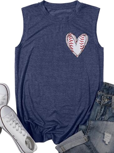 MOUSYA Baseball Tank Top Women Heart Print Baseball Tanks Racerback Casual Sleeveless Baseball Match Gifts Shirt in Saudi Arabia
