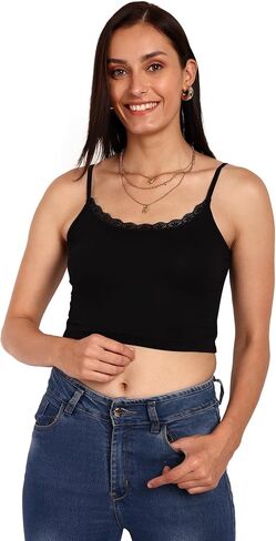 In Secret Women's Crop Camisole Spaghetti Cleavage Cover Tank top with Lace in Saudi Arabia