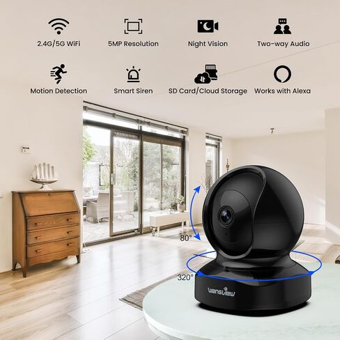 wansview Home Security Camera, Baby Camera 2.4G WiFi Only, Q5 3MP White | 2K WiFi Camera for Pet/Nanny, Motion Alerts, 2 Way Audio, Night Vision, Compatible with Alexa, with TF Card and Cloud in Saudi Arabia