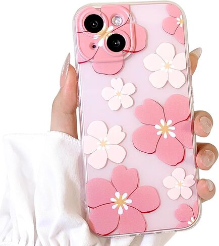 Compatible for iPhone 15 Plus Case Cute Clear Flower Floral Color Design for Girls Women Soft TPU Shockproof Protective Girly for iPhone 15 Plus-Pink Flower in Kuwait