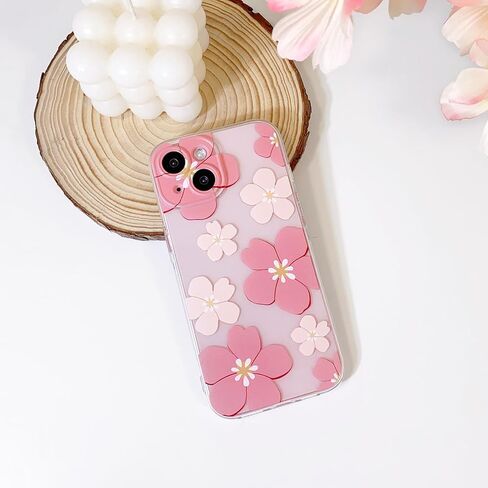 Compatible for iPhone 15 Plus Case Cute Clear Flower Floral Color Design for Girls Women Soft TPU Shockproof Protective Girly for iPhone 15 Plus-Pink Flower in Kuwait