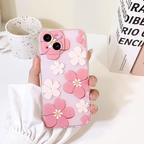 Compatible for iPhone 15 Plus Case Cute Clear Flower Floral Color Design for Girls Women Soft TPU Shockproof Protective Girly for iPhone 15 Plus-Pink Flower in Kuwait