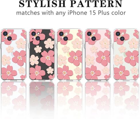 Compatible for iPhone 15 Plus Case Cute Clear Flower Floral Color Design for Girls Women Soft TPU Shockproof Protective Girly for iPhone 15 Plus-Pink Flower in Kuwait