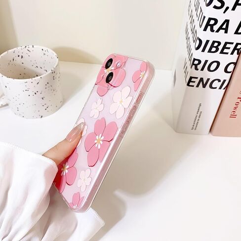 Compatible for iPhone 15 Plus Case Cute Clear Flower Floral Color Design for Girls Women Soft TPU Shockproof Protective Girly for iPhone 15 Plus-Pink Flower in Kuwait