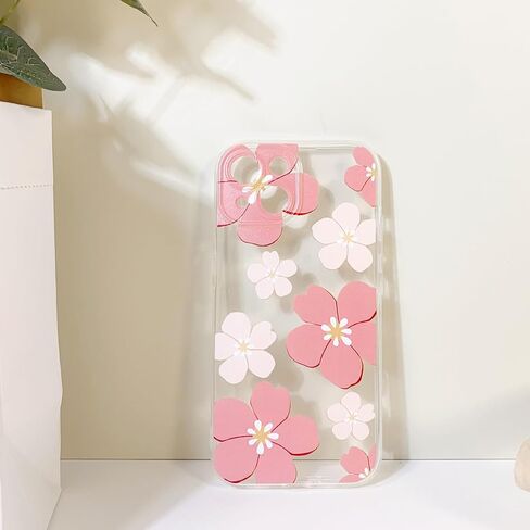 Compatible for iPhone 15 Plus Case Cute Clear Flower Floral Color Design for Girls Women Soft TPU Shockproof Protective Girly for iPhone 15 Plus-Pink Flower in Kuwait