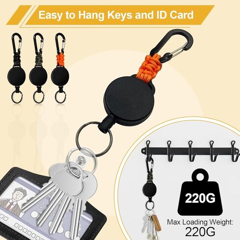 سلسلة مفاتيح قابلة للسحب، 3 عبوات، حامل شارة حلقة تسلق شديدة التحمل، بكرة شارة قابلة للتمديد مع سلك فولاذي 60 سم in Kuwait