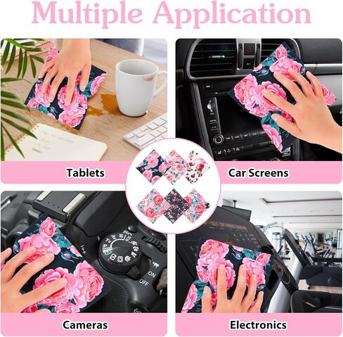 6Pcs Microfiber Cleaning Cloths, Elegant Flower Design Glasses Cleaning Cloths, 6.3 x 6.3 Inches Soft Eye Glasses Cleaner Wipes, Thickened Clean Cloths for Eyeglasses Camera Lens Phone Screens in Saudi Arabia