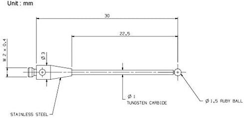 CMM Probe Stylus 1.5mm Ruby Ball M2 Thread Tungsten Carbide Stem 30mm Long A-5003-0035 (H0035 M2*D1.5*L30.0) in Saudi Arabia