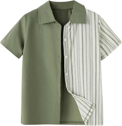 Floerns Boy's Casual Colorblock Short Sleeve Patchwork Button Down Shirts Top in Saudi Arabia