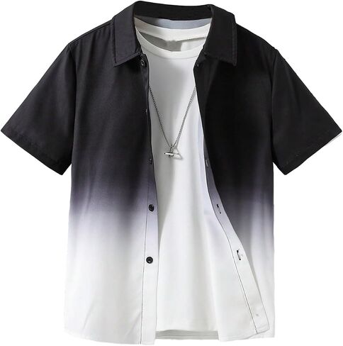 Verdusa Boy's Casaul Short Sleeve Top Button Front Gradient Print Collar Shirt in Saudi Arabia