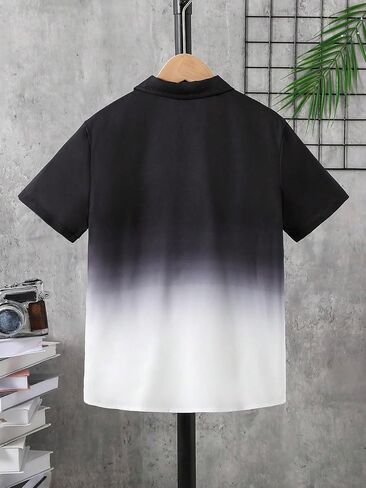 Verdusa Boy's Casaul Short Sleeve Top Button Front Gradient Print Collar Shirt in Saudi Arabia