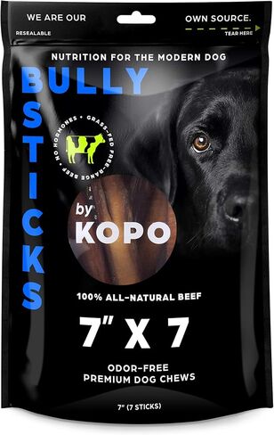 Kopo Bully Sticks 7 بوصة (7 عبوات) - علاجات طبيعية خالية من الرائحة للكلاب - 100% لحم بقر، قابلة للهضم بالكامل، تدوم طويلاً، لا تخفي مضغ الكلاب in Kuwait