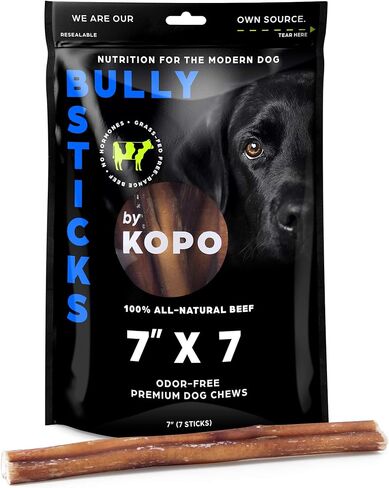 Kopo Bully Sticks 7 بوصة (7 عبوات) - علاجات طبيعية خالية من الرائحة للكلاب - 100% لحم بقر، قابلة للهضم بالكامل، تدوم طويلاً، لا تخفي مضغ الكلاب in Kuwait