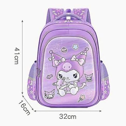 Anime Backpack, Elementary School Kids Backpack for Girls Bookbag Set with Chest Strap Pencil Case and Pendant, 2pcs Black Purple in Saudi Arabia