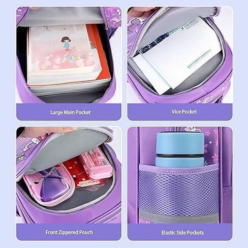 Anime Backpack, Elementary School Kids Backpack for Girls Bookbag Set with Chest Strap Pencil Case and Pendant, 2pcs Black Purple in Saudi Arabia