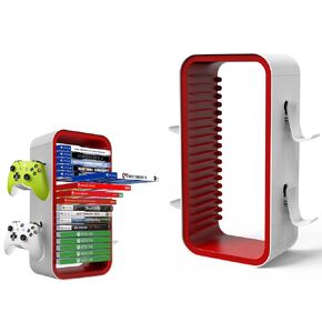 wigmoa OYO-1【15.8INCH】 game Storage Tower Compatible with PS5/ Xbox Series S & X/ Switch, Universal Video Games Discs Organizers 18 PCS with 4 Controllers Holder, Game Disk Box Stand. (Black/Green)