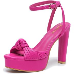 Women's Block Heels 4 Inch Platform Braid Knot Ankle Strap Lady Heeled Sandals FZ319