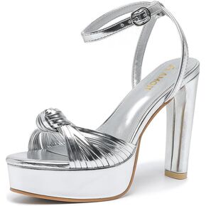 Women's Block Heels 4 Inch Platform Braid Knot Ankle Strap Lady Heeled Sandals FZ319
