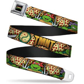 Buckle-Down Seatbelt Belt - Classic TMNT Turtle Poses/Pizza Slices - 1.0" Wide - 20-36 Inches in Length