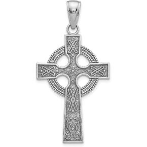 Solid 14k White Gold Celtic Knot Irish Claddagh Cross Pendant Charm 32mm