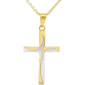 RP 14k Two-Tone Gold Swirl Cross Pendant with Elegant Interwoven Design Fine Religious Jewelry Gifts for Her