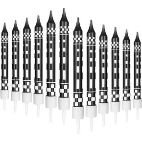 Construction Theme Birthday Candles, 12Pcs Black Yellow Long Thin Birthday Candles, Construction Birthday Party Favors Construction Vehicles Cake Toppers Decorations for Kids Boys