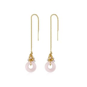 Dainty Pink Jade Donuts Ear Wire Freshwater Pearls Handmade Wrapped Lucky Jade Earrings Jewelry Birthday Gift for Her