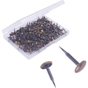 Antique Upholstery Tacks (200 Pieces), Decorative Sofa Nails for Furniture and Crafts Projects,Brass Coated Tacks Head