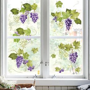 Green Vine Leaves Window Clings, Spring Summer Grape Branches Window Stickers Decorative Static Window Decals for Home Store Window Glass Door Decoration