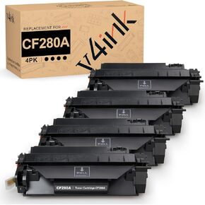 v4ink 4PK Compatible Toner Cartridge Replacement for HP 80A CF280A Toner Cartridge Black for use in HP Pro 400 M401N M401DN M401DNE M401DW Printer, HP LJ Pro 400 MFP M425DN M425DW Printer