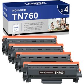 LemeroUexpect TN760 TN-760 Toner Cartridge Compatible Replacement for Brother TN760 TN-730/TN-760 TN730 High Yield for MFC-L2717DW MFC-L2710DW HL-L2350DW HL-L2395DW DCP-L2550DW Printer, Black 4 Pack