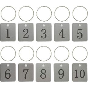 StayMax Rectangle Stainless Steel Number Tags Key Tags ID Tags with Key Rings (1-10)