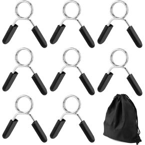 8pcs 1 Inch Barbell Clamps, Stainless Steel Weight Bar & Fitness Bar Clips with Storage Bag Spring Collar Clips for Weight Lifting Dumbbell Gym Equipment Strength Training Accessory