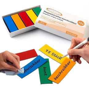 ECENCE Dry Erase Magnetic Labels 75pcs Reusable Magnetic Name Tags 2.36"x0.79" Writable Magnetic Sticker Notes for Whiteboard Refrigerator Locker Classroom Multicolor