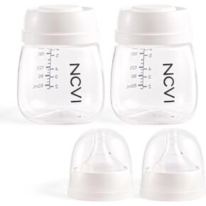 NCVI Baby Bottles, Milk Bottles Set Compatible Electric Pump 8102/8100/8122, Includes Nipples and Lids, Breastmilk Collection, Storage and Feeding, 6oz/180ml, 2 Pack