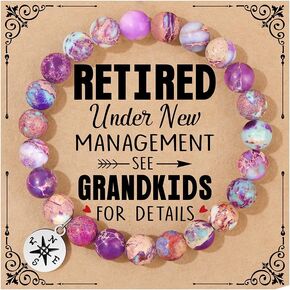 JoycuFF Retirement Gifts for Women Natural Stone Bracelets Imperial Jasper Bracelets Happy Retirement Gifts for Grandma Coworker Friends Teacher Nurse Mom Leaving Gifts Compass Bracelets