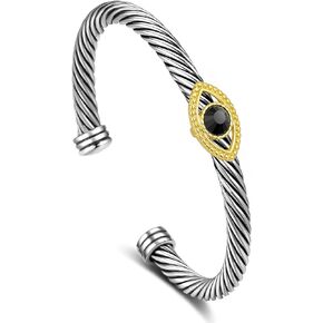 Cable Bracelet for Women, Fashion Evil Eye Turquoise Two Tone Cuff Bracelet Mixed Metal Dupes Adjustable Bracelet Jewelry Gifts for Her