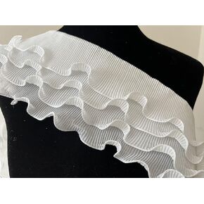 PEPPERLONELY 1 Yard 4 Layers Black Pleated Chiffon Elastic Lace Ruffle Trim Ribbon for Sewing and Bridal Wedding Decorations, 4.5 Inch, Black